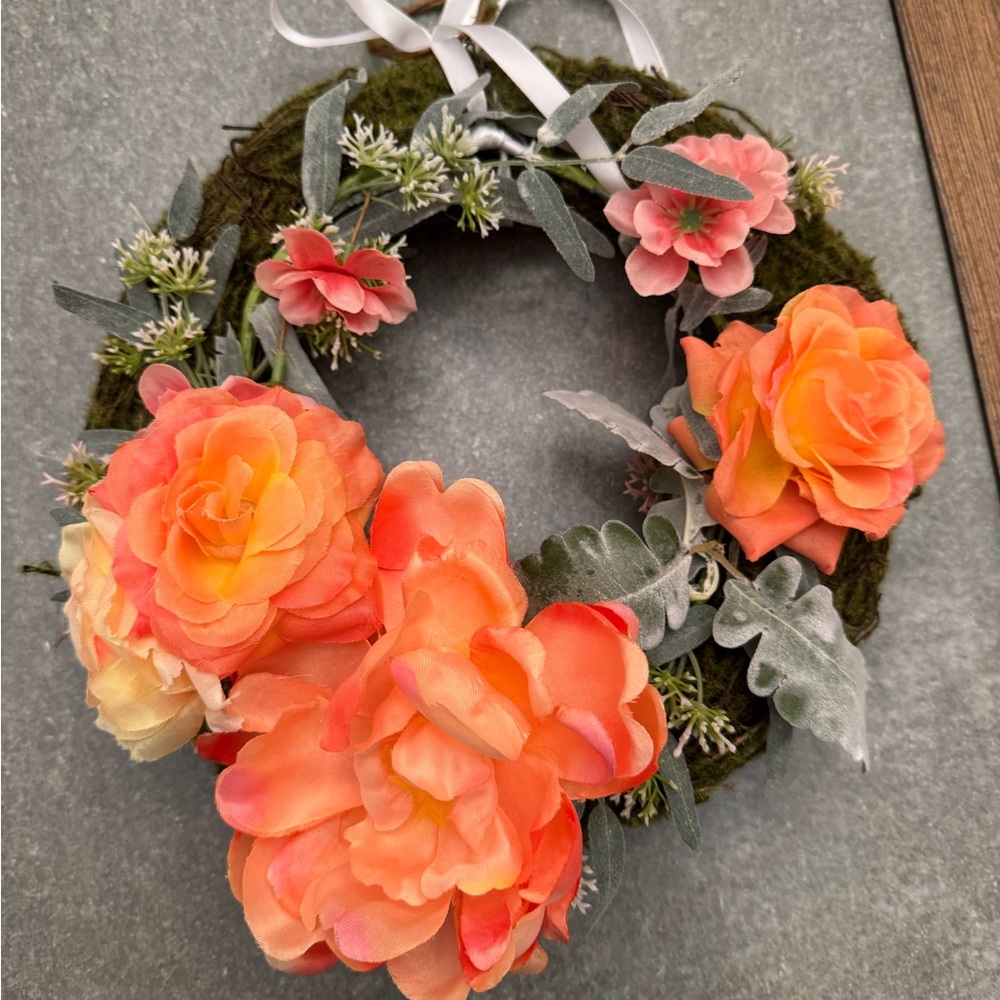 Floral Wreath with Orange and Pink Accents